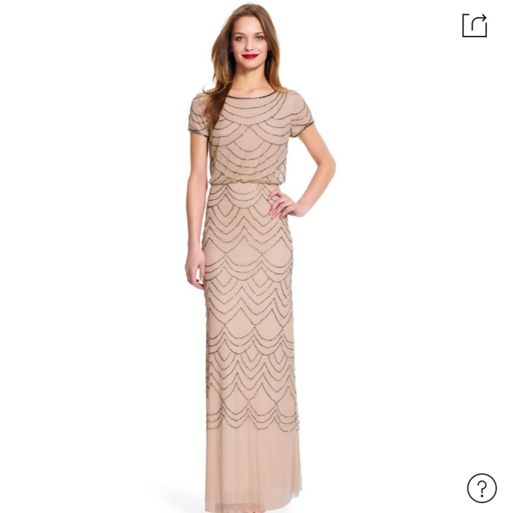 Adrianna Papell Short Sleeve Beaded Blouson Gown